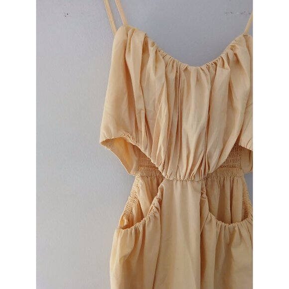Abercrombie & Fitch Cut Out Maxi Dress Size Medium Tall Yellow Sleeveless Ruched - Picture 3 of 8